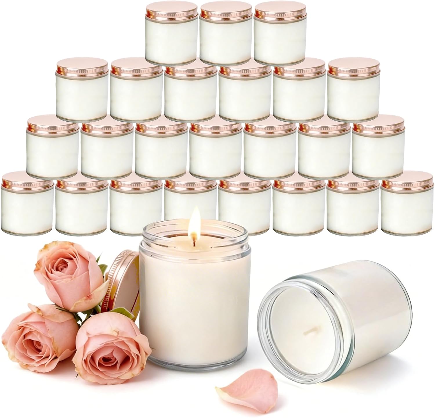 24 PCS 4oz White Soy Wax Candles, Classic Rose Scented Candle Gift Set | Warm & Cozy Bulk Favors | Perfect for Weddings, Housewarmings, Holiday Parties | Relaxing Rose Home Fragrance