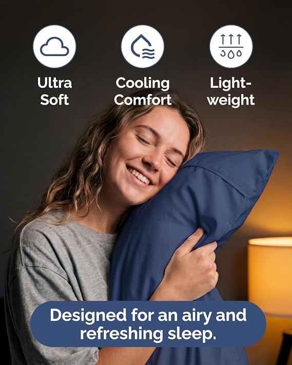 Lightweight 4 Piece Bed Sheet Set - Full Size Cooling Sheets - Navy Blue