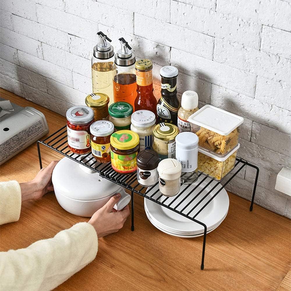 URbazaar Expandable Storage Rack, Set of 2 Kitchen Countertop Organizer Shelf, Cabinet Shelf Organizers Storage Rack Space Riser, Pantry Cupboard Shelf Home Organization and Storage