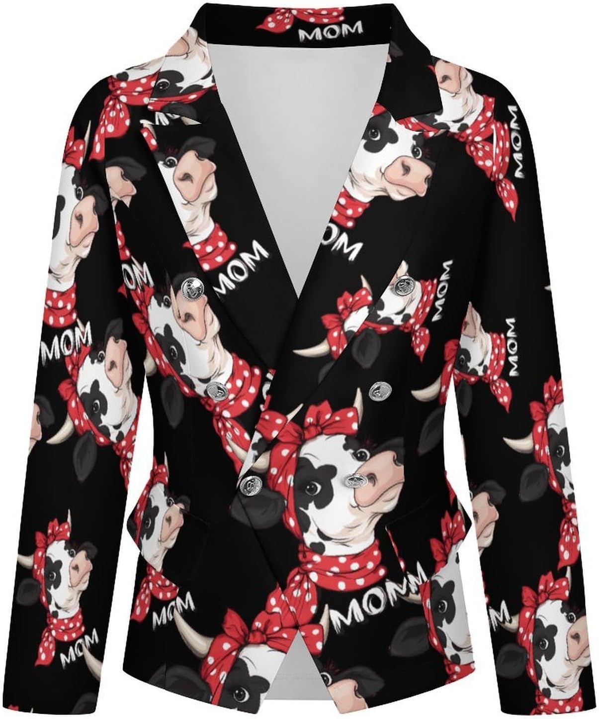 Cow-Print Farm Mama Women's Blazer Long Sleeve Suits Business Casual Blazers Jackets Lapel Open Front Suit
