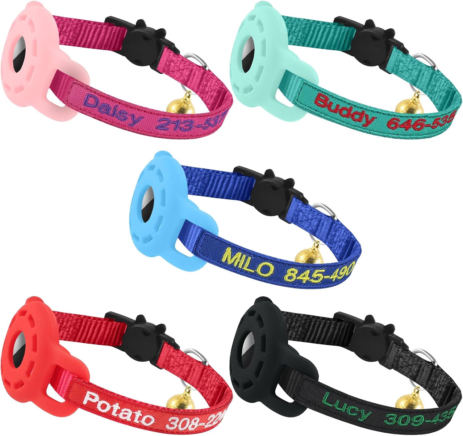AirTag Cat Collars Breakaway with Bell, Personalized Nylon Cat Collar Embroidered with Pet Name and Phone Number with Silicone AirTag Protective Case Holder Waterproof for Girl Boy Cats