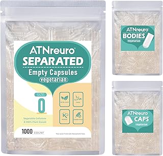 Capsules Vides Végétales Séparées Taille 0 (1000 unités) - Gélules Vides à Remplir, Compatible avec la Machine de Remplissage de Capsules 00