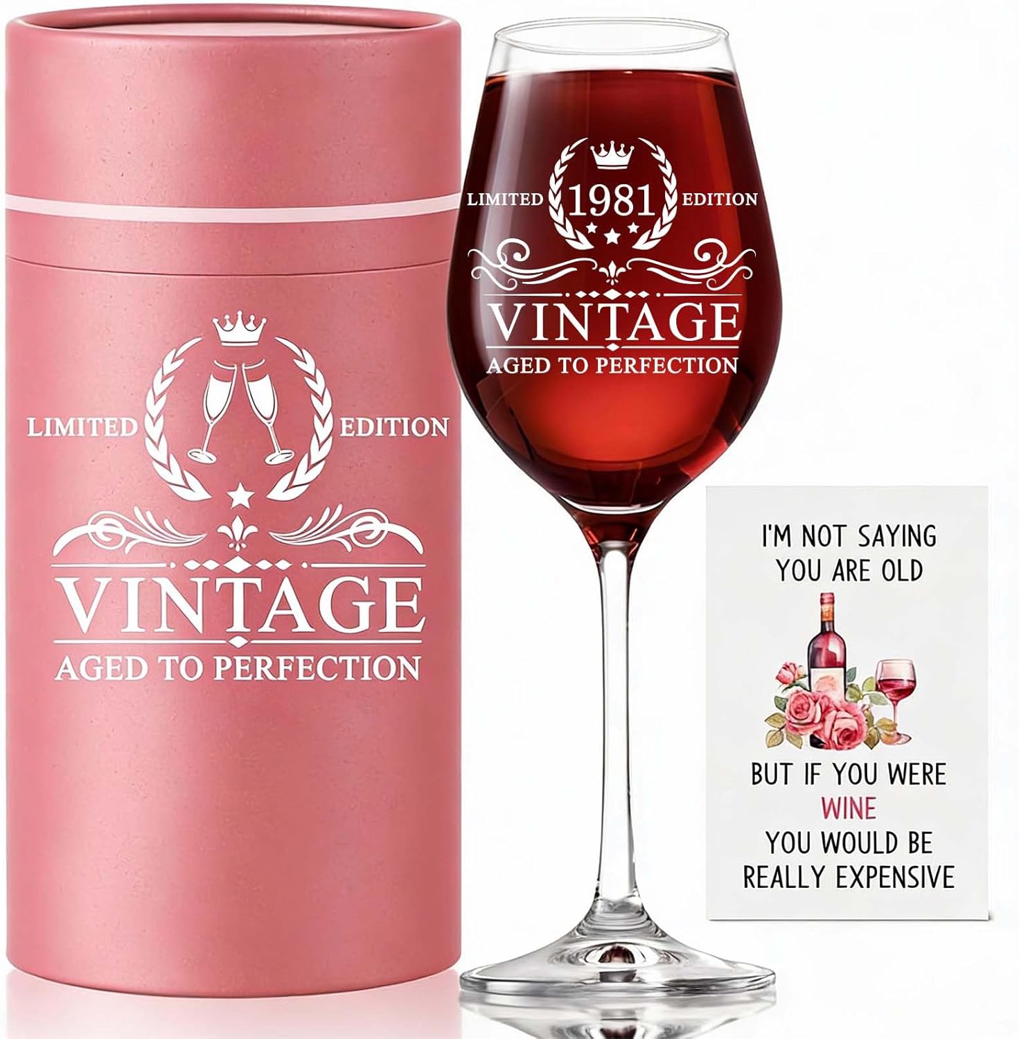 45th Birthday Gifts for Men Women - 1981 Vintage 18 oz Stemmed Wine Glass - Double-sided Printing Birthday Wine Glass - Back in 1981 Old Time Information - Unique Gift Ideas for Wine Lovers