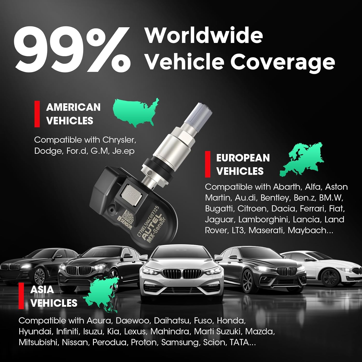 Autel TPMS Sensors 2in1, MX-Sensor 315Mhz/433Mhz Tire Pressure Sensors Metal Stem Universal Sensor Programmable by Autel TPMS Tool TS408S TS501 PRO TS508WF MP900-TS MS906PRO-TS