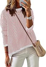 Cuptacc Ladies Jumpers Cotton Long Sleeve Tops Women Striped Sweatshirts Tunic Tshirts Women Crew Neck Jumper