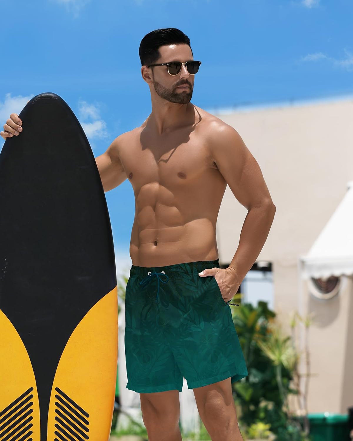 BOJIN 2 in 1 Mens Swim Trunks with Compression Liner 5.5" Inseam Quick Dry Bathing Suit Shorts with Zipper Pockets - Image 3