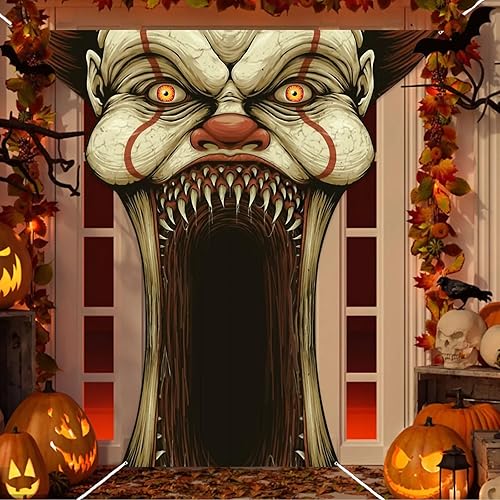 Miniatura 5 de Pancarta de vampiro de payaso, telón de fondo de terror y terror, decoración temática de payaso espeluznante, decoración para suministros de fiesta