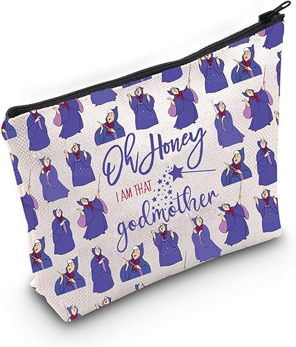 LEVLO Bolsa de maquillaje de hada madrina, regalo para fanáticos de la madrina, Oh Honey I'm That Godmother, bolsa de maquillaje con cremallera para