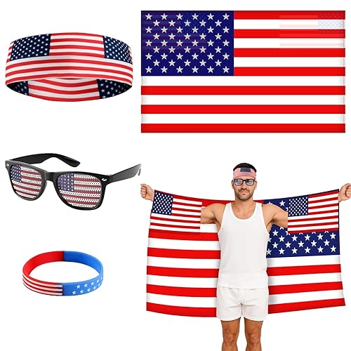 American Flag Cape Set, 4th of July Headband Patriotic Sunglasses