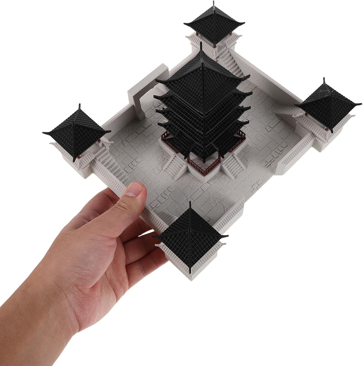 リアルな古代風チュア四方塔楼模型 プラスチック製盆景園飾りと魚用水槽アクセサリー コンパクトな卓上およびテラリウム用装飾