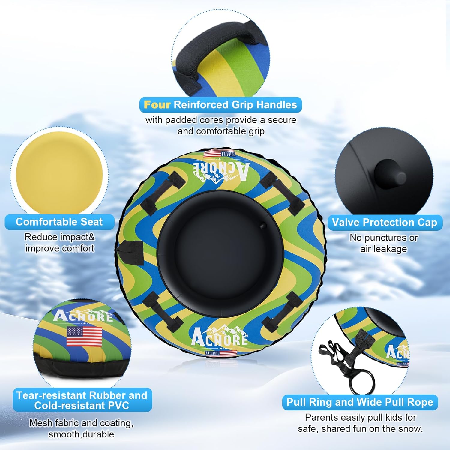 Snow Tubes for Sledding Heavy Duty,42" Inflatable Snow Tube with 4 Handles,Snow Sled for Kids & Adults,Heavy Duty Snow Tube for Kids