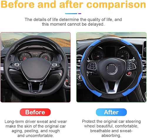 Miniatura 5 de Osilly Funda para volante de automóvil, microfibra de fibra de carbono de 15 pulgadas, protector de volante elástico para hombres y mujeres,