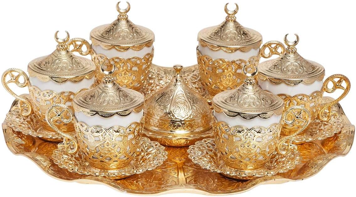 Alisveristime 27 Pc Turkish Greek Arabic Coffee Espresso Cup Saucer Set (Gelincik) (Gold)