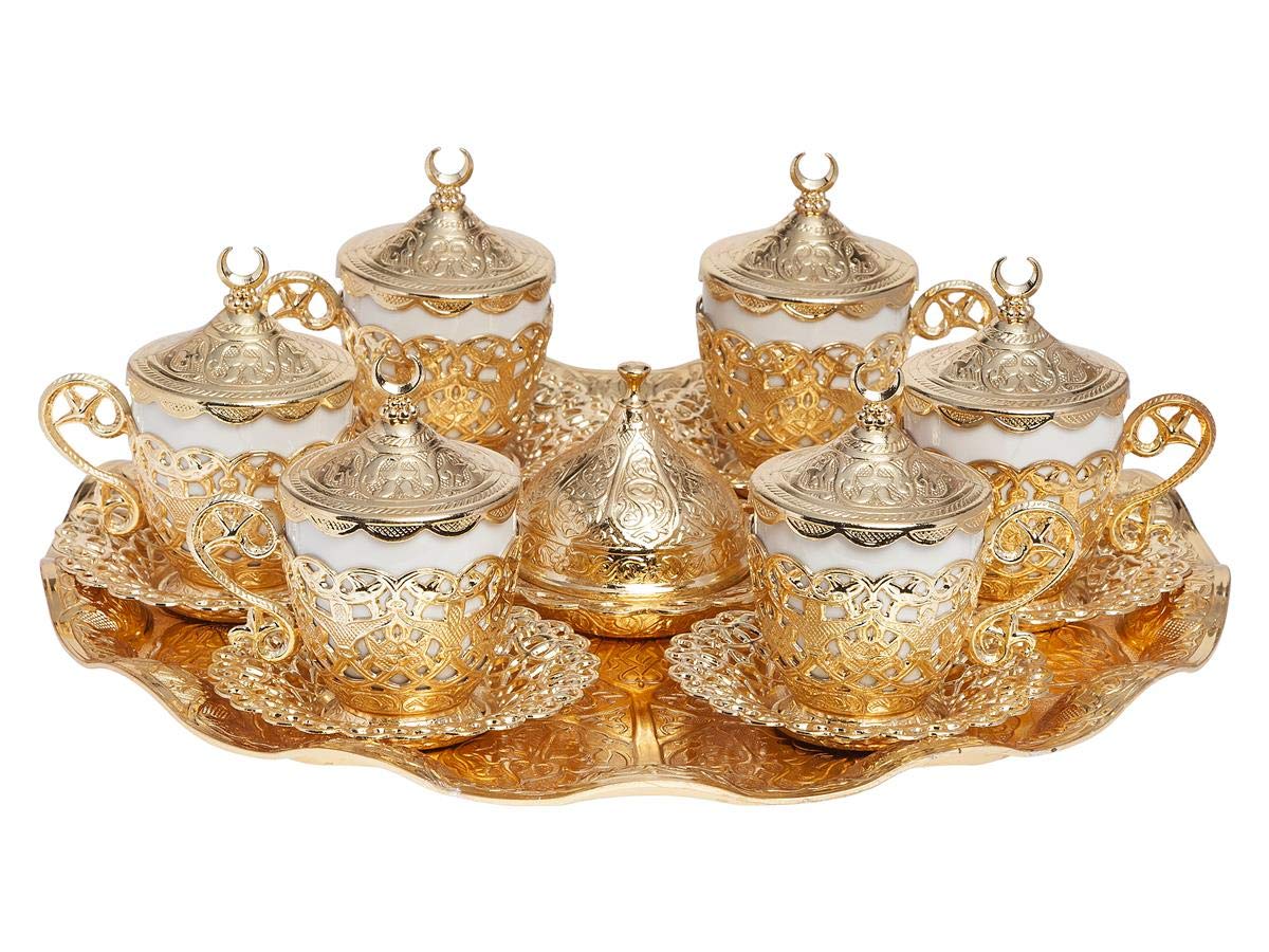 Alisveristime, Porzellan, 27-teiliges türkisch-griechisch-arabischer Kaffee-Espressotassen-Set (Gelincik) (Gold)
