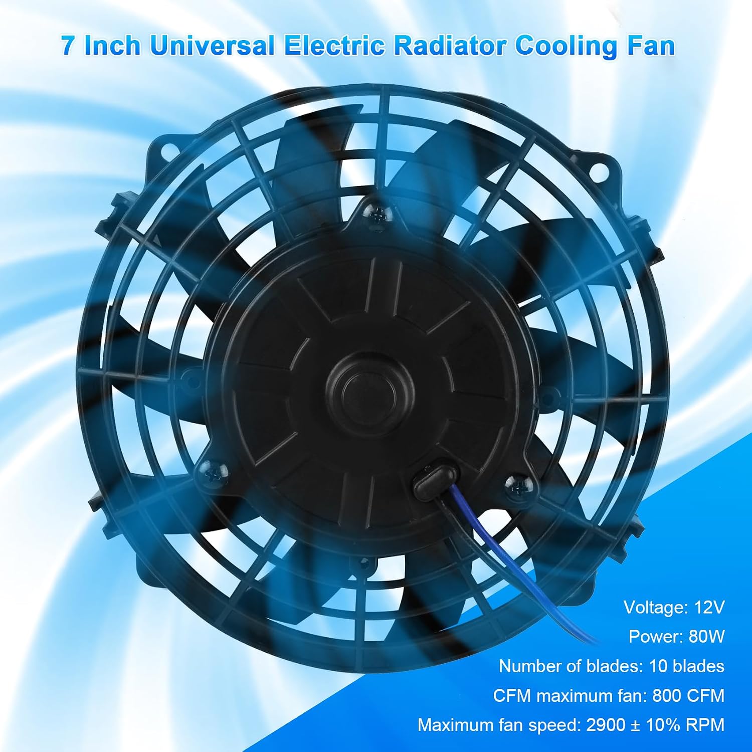 7 inch 7" Universal Slim Fan Push Pull Electric Radiator Cooling 12V Mount Kit, 12V 80W Motor