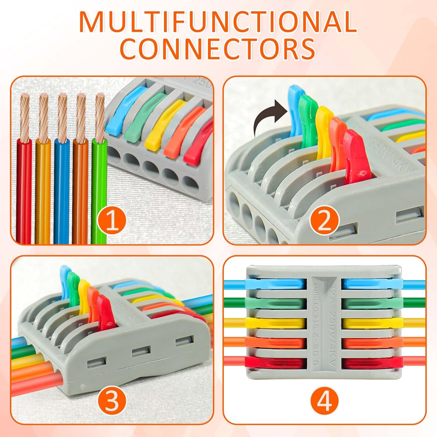 Wire Connectors Nuts, 30pcs 5 Conductor Compact Splicing Wire Connectors, 5 in 5 Out Lever Wire Nut, 5 Circuit Inline Splices 28-12 AWG