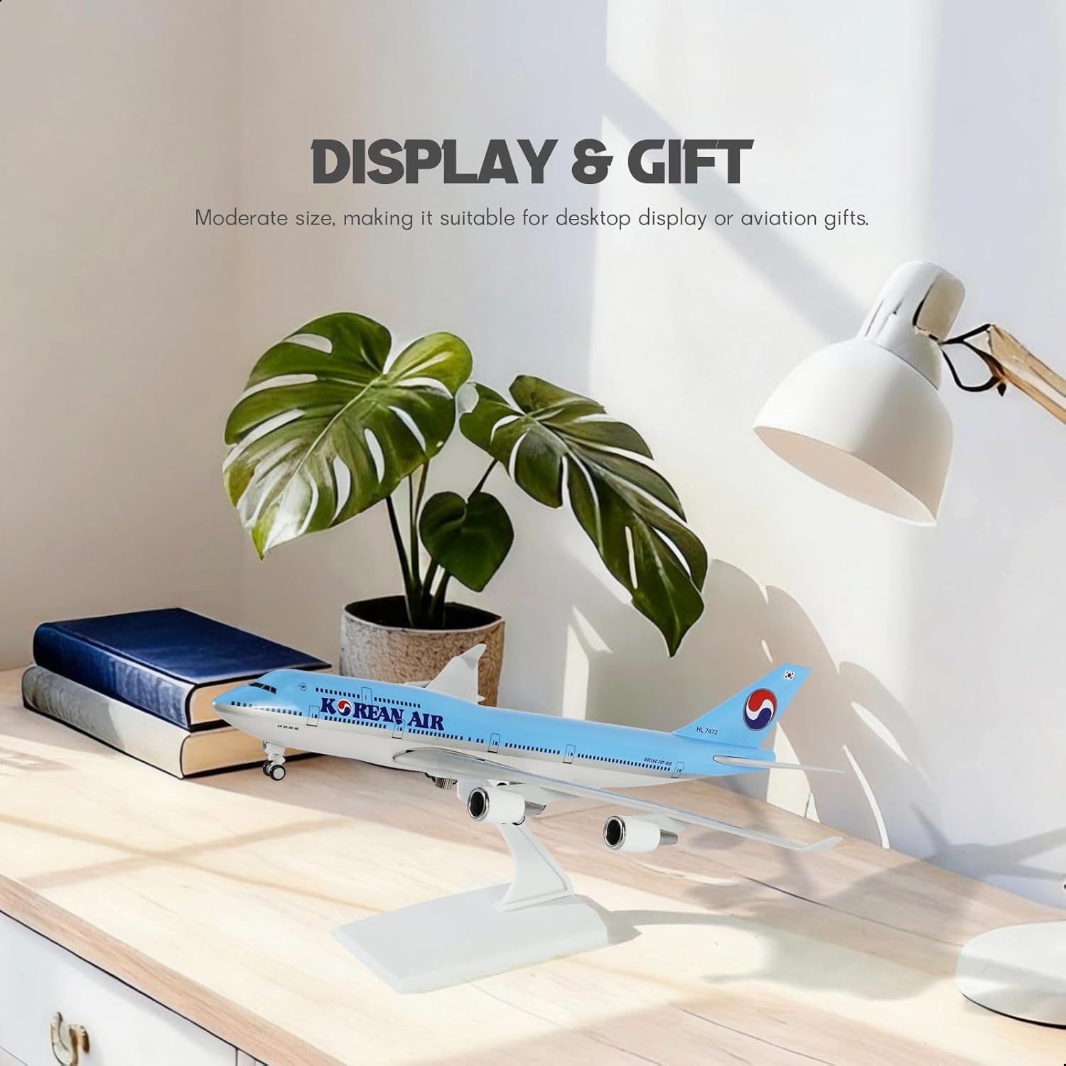 1/240 Compatible for Air Korean 747 Airplane Model Kits (30cm L) for Boeing 747 Airlines Resin Plane Model with Display Stand for Adult Aviation Gift or Decorations