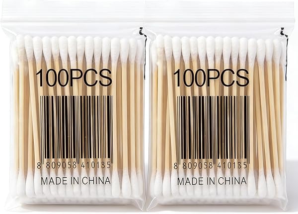 200 Pcs Double-Headed Wooden Cotton Swabs β for Ear Nose Cleaning Makeup Touch-Up Lipstick Removal Precision Beauty Care - 1