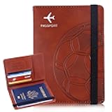 XMLINPER Passport Holder and Card Slot Combo RFID Blocking Leather Personalized Travel Passport Wallet for Men and Women US Passport Cover Protector (Soccer Coffee)