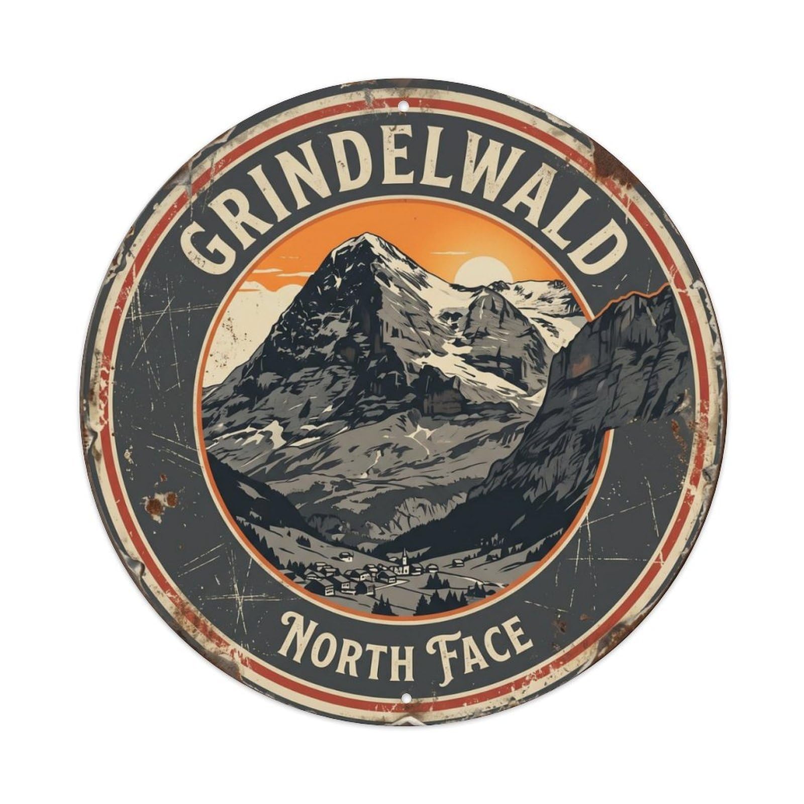 Vintage Travel Eiger Grindelwald Switzerland Metal Tin Sign Plaque Wall Decor for Cafe, Club Bar, Office, Home Garden Round Metal Poster 8x8Inch