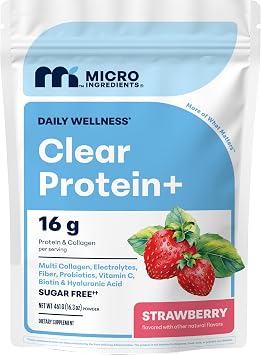 Micro Ingredients Clear Protein+ Powder, Sugar Free Strawberry, 20 Servings