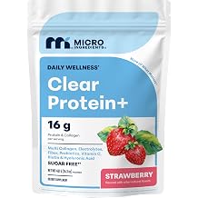 Micro Ingredients Clear Protein+, 20 Servings, Sugar-Free Strawberry Flavor | 16g Protein & Collagen | Electrolytes, Probiotics, Vitamin C | Post Workout Muscle & Beauty Support* | Non-GMO
