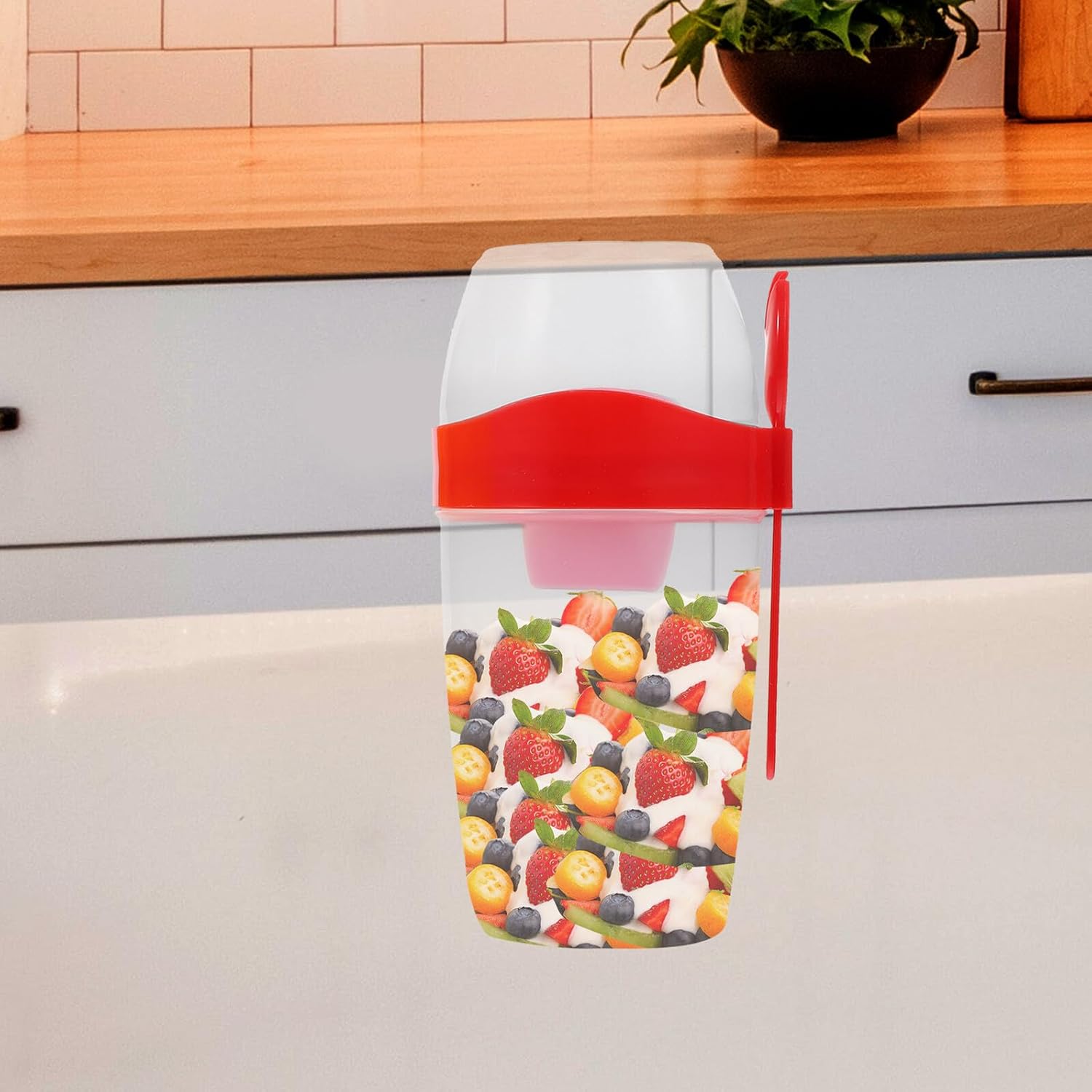 PRETYZOOM Portable Double Layer Salad Shaker Cup with Spoon 1070ml 2pcs