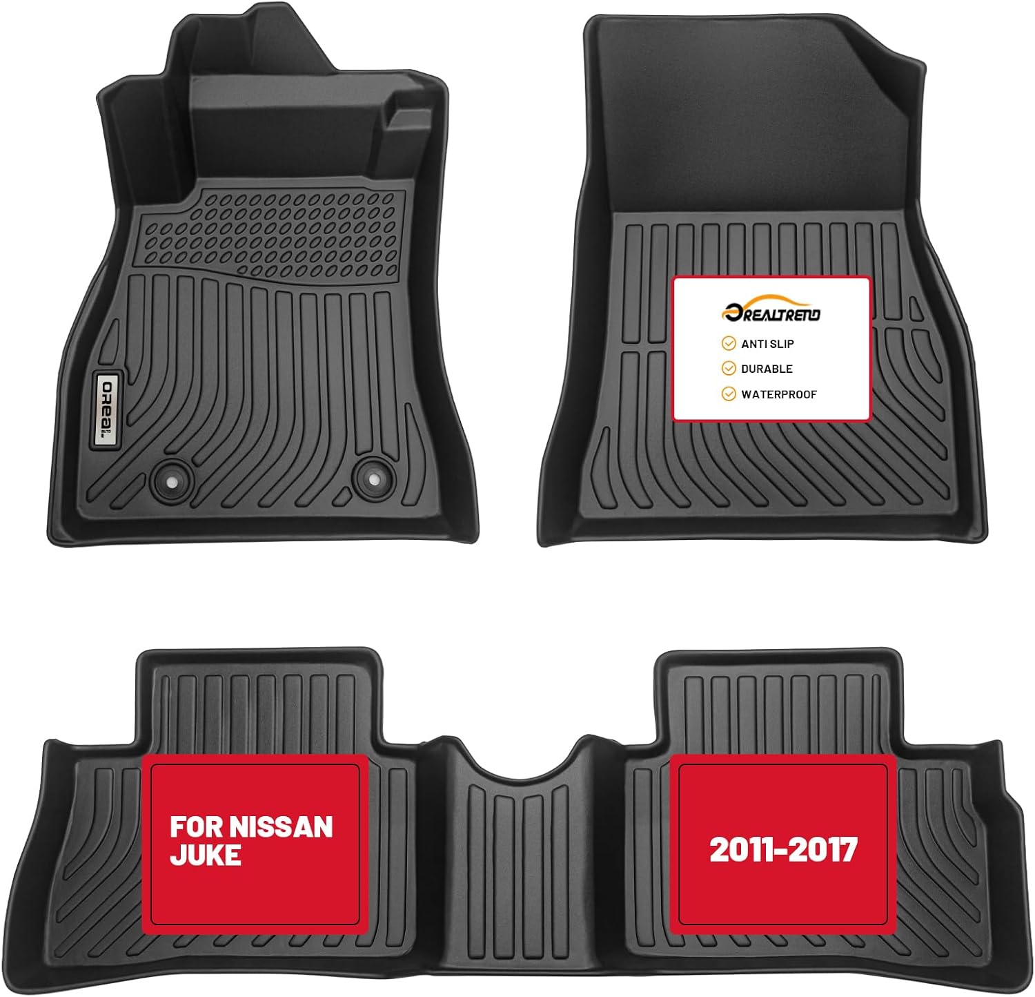 orealtrend Car Floor Mats Liners Replacement for Nissan Juke 2011-2017 Heavy Duty All Weather Guard Front Rear Auto Carpet-Custom Fit-Tough/Durable/Odorless Black Full Set Interior Accessories