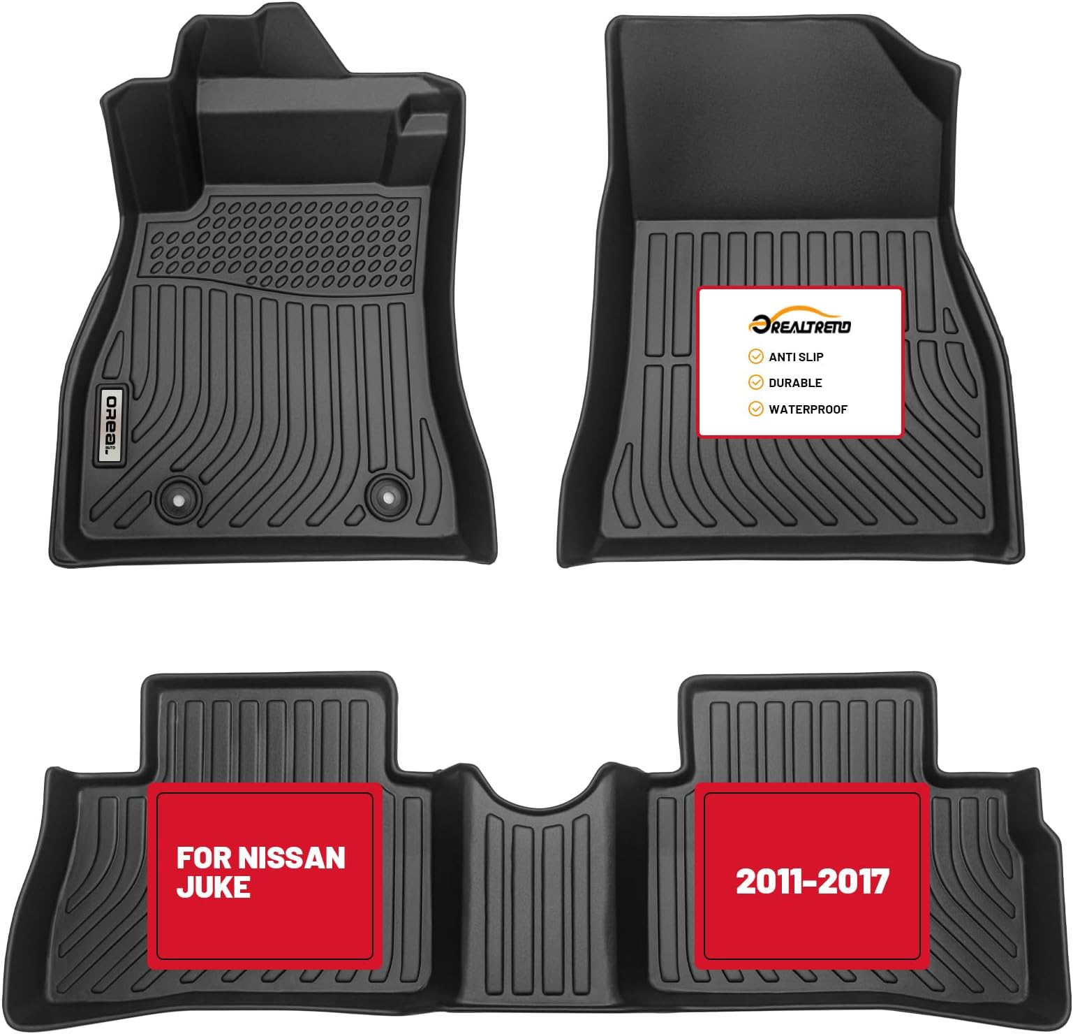 orealtrend Car Floor Mats Liners Replacement for Nissan Juke 2011-2017 Heavy Duty All Weather Guard Front Rear Auto Carpet-Custom Fit-Tough/Durable/Odorless Black Full Set Interior Accessories