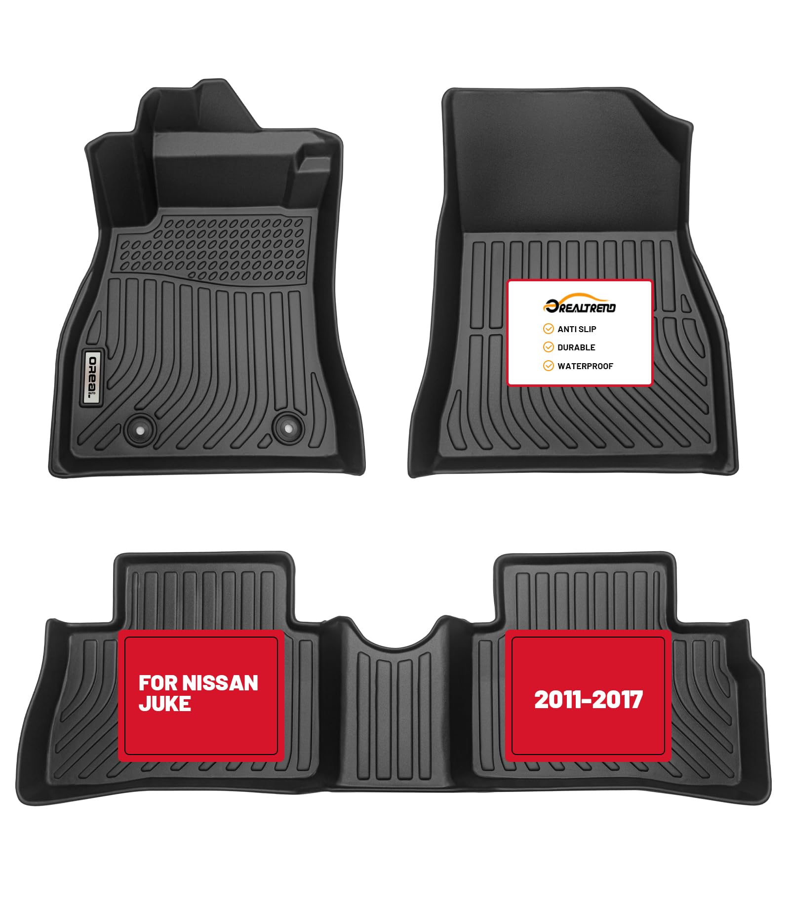 orealtrend Car Floor Mats Liners Replacement for Nissan Juke 2011-2017 Heavy Duty All Weather Guard Front Rear Auto Carpet-Custom Fit-Tough/Durable/Odorless Black Full Set Interior Accessories