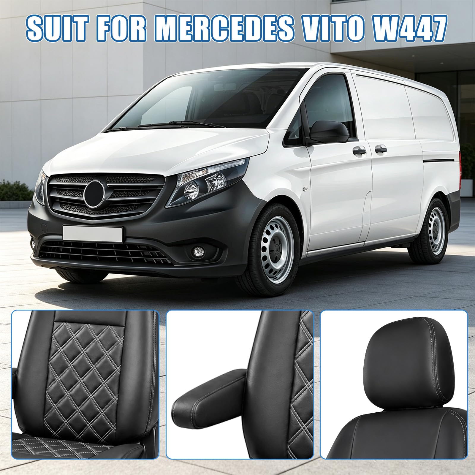 Coprisedili auto compatibile con Mercedes-Benz Vito W447, Anteriore 2+1 | Coprisedili anteriori, LHD, Confortevole, Traspirante