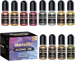 Metallic Alcohols Inks Set 12 Colors for Epoxy Resin Art and Painting Concentrated Shimmers Dye for Creative