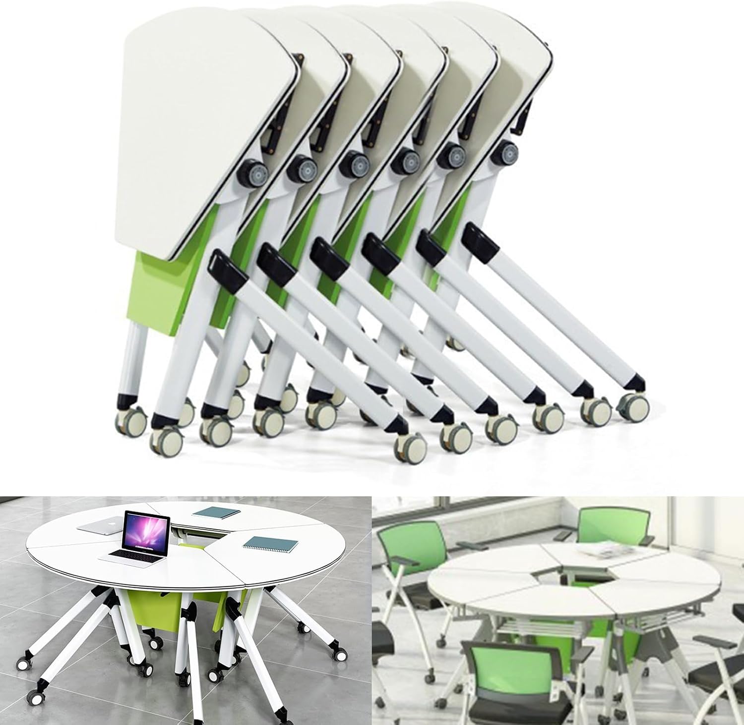 Folding Conference Table, Sector-Shaped Flip Top Training Tables with Lockable Wheels, Mobile Meeting Room Tables for Office or Classroom Use