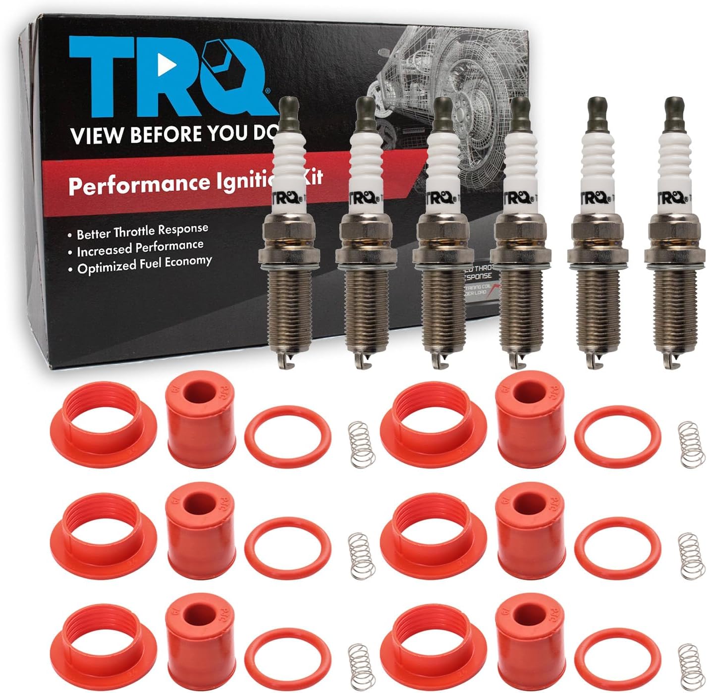 TRQ Performance Ignition Coil and Spark Plug Kit 12 Piece Compatible with 2002-2005 Dodge Ram 1500 2004-2005 Durango 2002-2004 Jeep Liberty