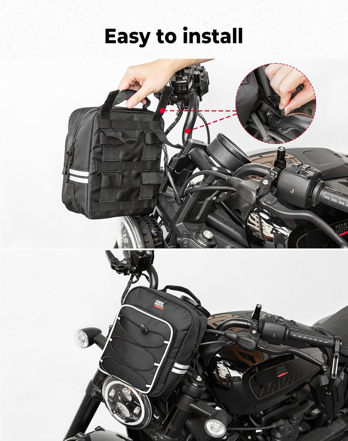 KEMIMOTO Motorcycle Handlebar Bag Universal Motorcycle Bag Storage pouch Compatible with Softail Dyna Sportsters 300 500 (2017-2025) 7.5L