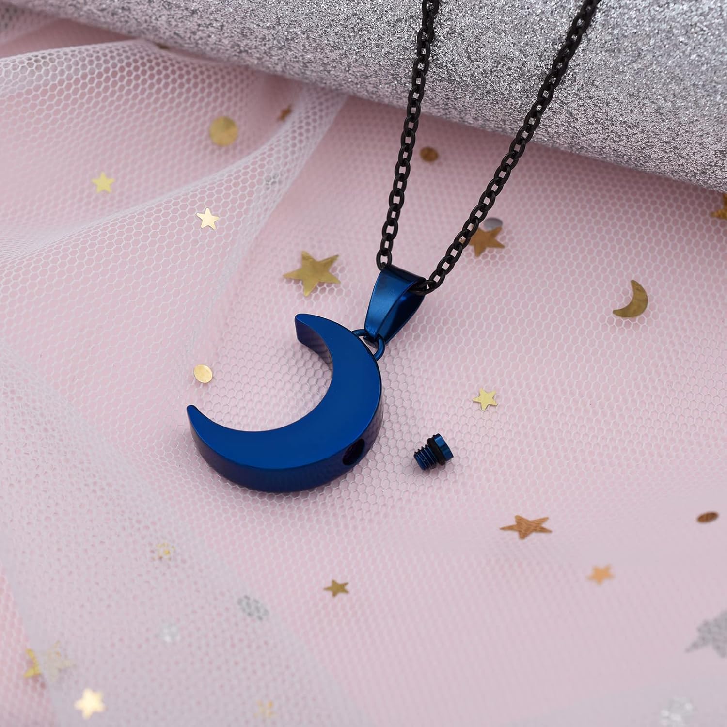 Moon Urn Necklaces for Ashes Stainless Steel Cremation Jewelry for Ashes Keepsake Urn Necklace for Human Pet Ashes Memorial Jewelry for Women Men Funeral Jewelry - Image 3