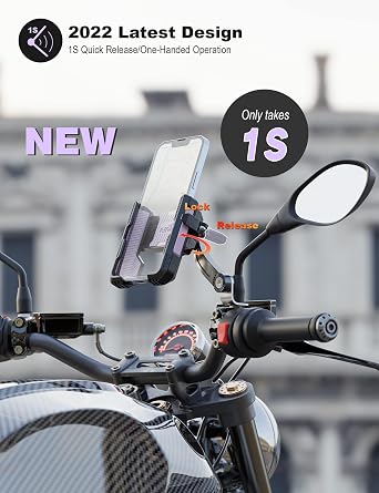 GREFAY Motorcycle Phone Holder Handlebar Mount Motorbike Phone Holder Rearview Mirror【2 Connection Methods+1S Quick Disassembly】 With 360 Rotate for 4.0-7.0 inch smartphone