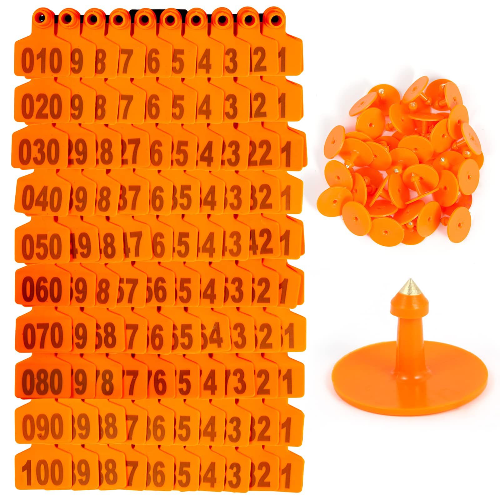 100 boucles auriculaires en TPU for bétail (48 mm x 40 mm) | Numérotées de 001 à 1000 | Étiquettes d'identification for chèvres, moutons, bovins et porcs | Jaune/vert/orange(Orange,301-400)