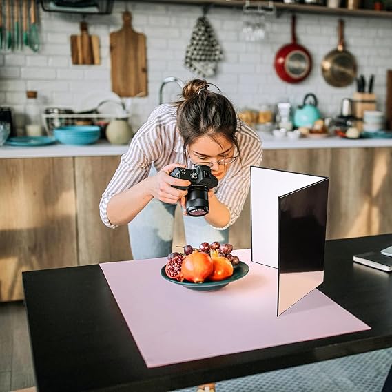 Reflector, 3-in-1 Reflector, Light Tool, Beech Photography, Writing Roads, Foldable, Light Absorption, Refilling, Highlighting Contours, White, Silver, Black, Freestanding, Compact Product Photography A4