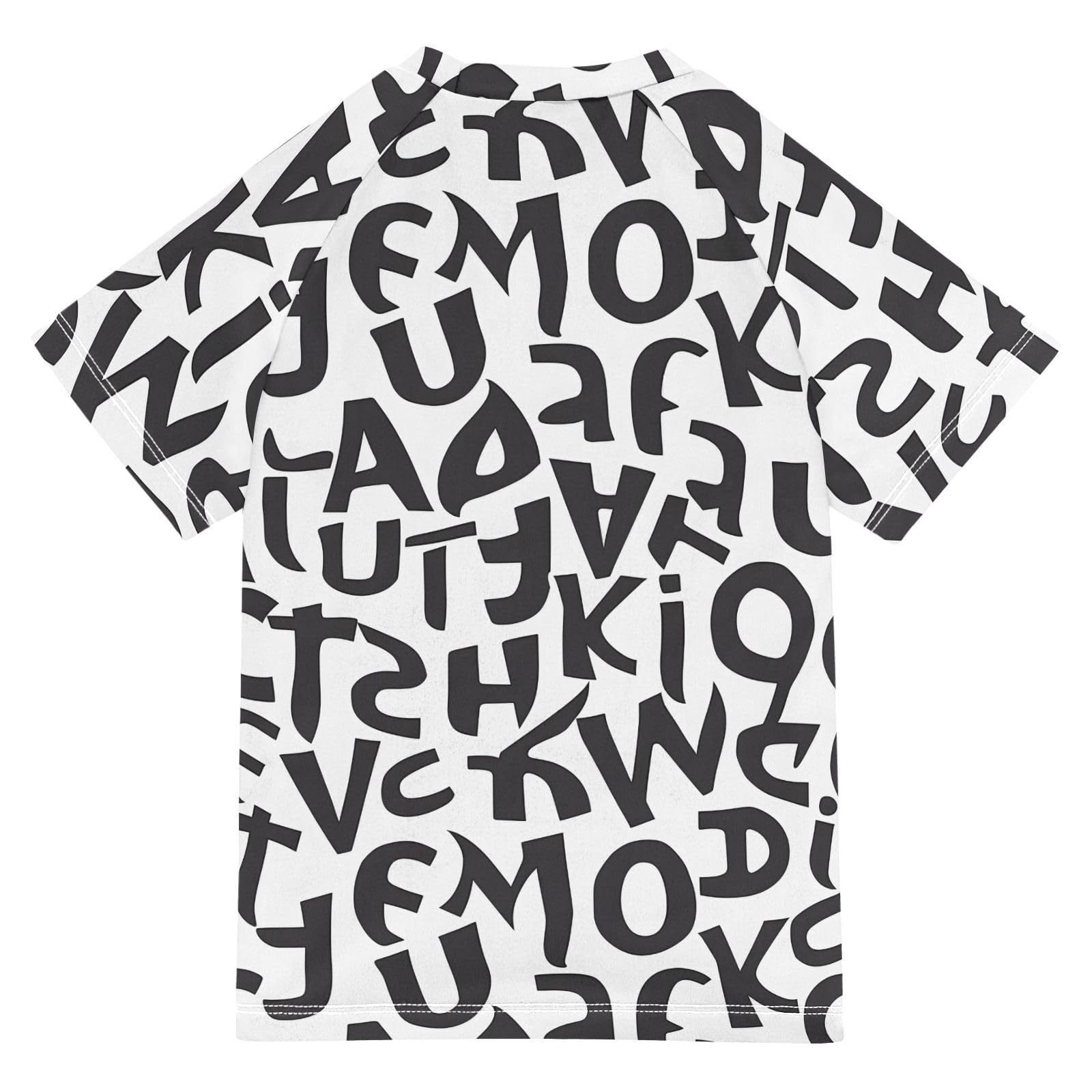 Boys Rash Guard Short Sleeve Swim Shirts for Boys Letters Black White Sun Protection 7-8T