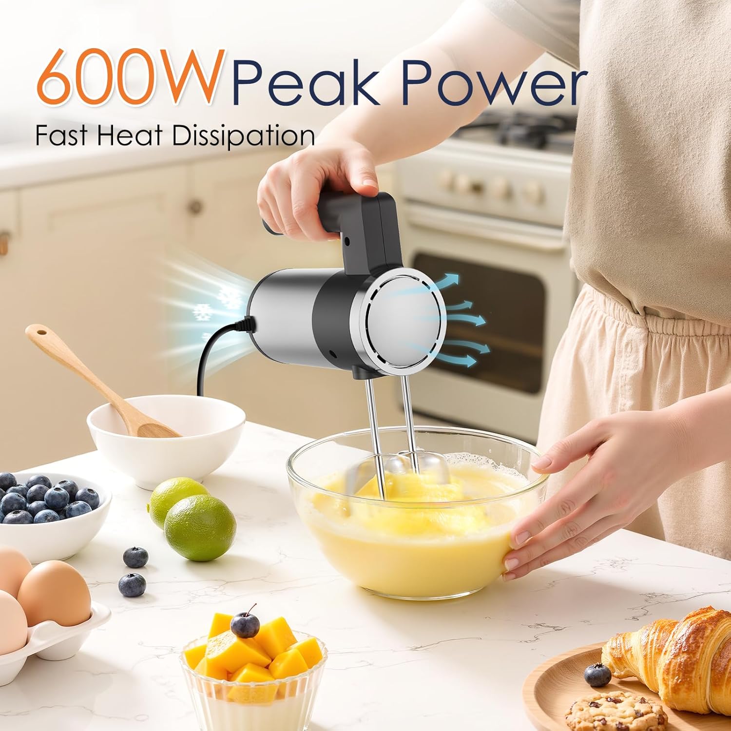 600W Handheld Mixer, 5-Speed Electric Hand Mixer for Baking & Cooking, CX-6641-Black