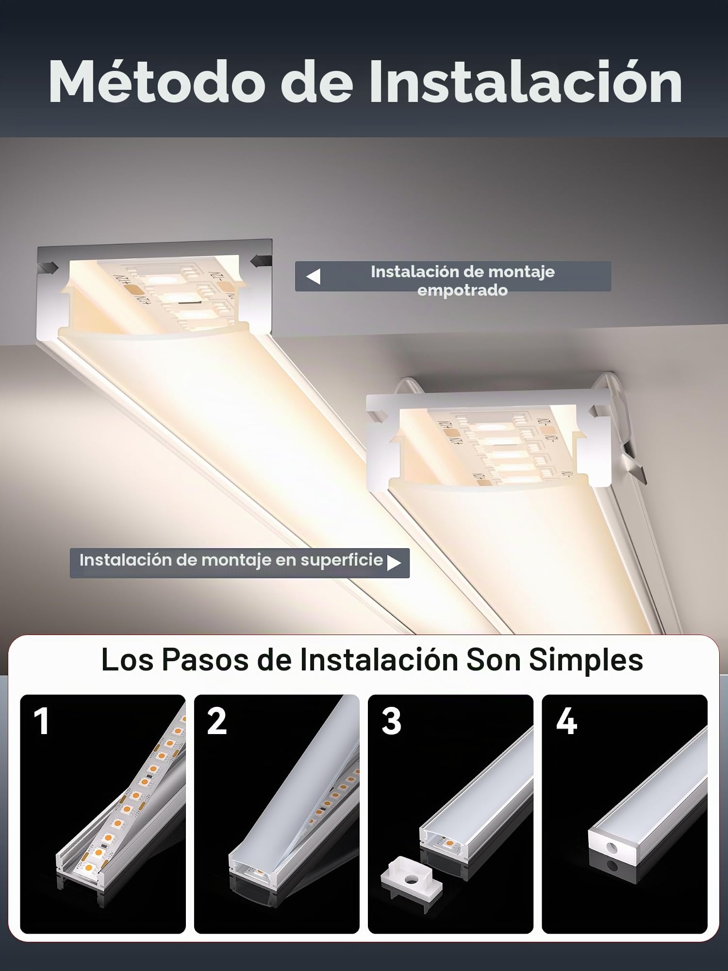 LED Perfil U forma de Aluminio para Tira Canaleta con Difusor Opaco y Transparente Empotrable (U-form, 6×1 Meter)