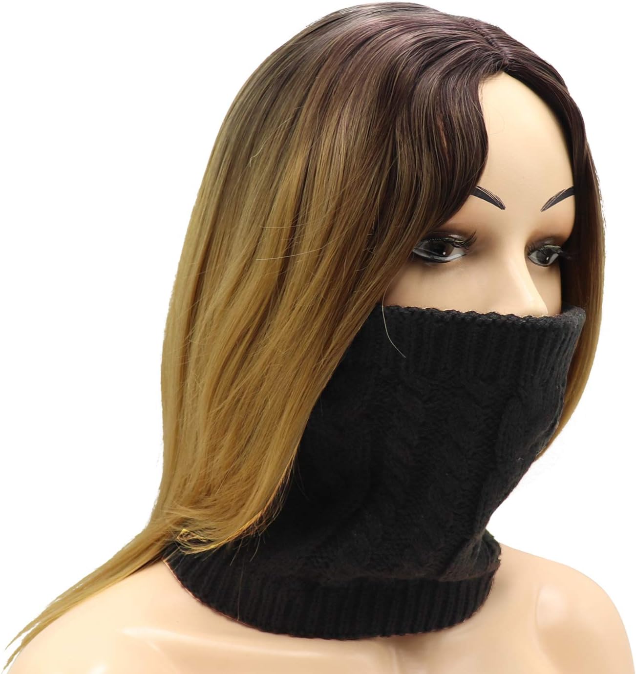 Winter Fleece Lined Neck Warmer Scarf Cable Knitted Neck Gaiter Face Mask for Women Men