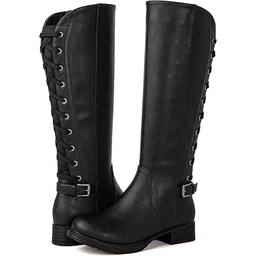 GLOBALWIN Women's Quilted Knee High Fashion Boots Strappy Boots For Women