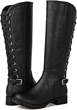 GLOBALWIN Women's Quilted Knee High Fashion Boots Strappy Boots For Women For Skinny Calf