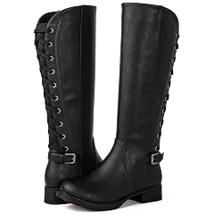 GLOBALWIN Womens Quilted Knee High Fashion Boots Strappy Boots For Women For Skinny Calf