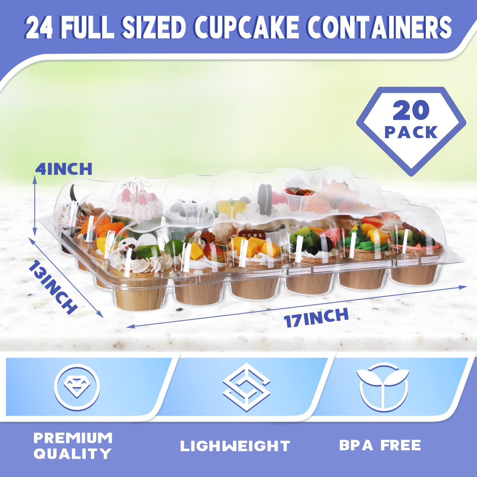 20 Sets Cupcake Containers 24 Count Cupcake Holders Stackable Cupcake Boxes Clear Disposable with Detachable Tall Dome Lid Plastic Cupcake Trays for Wedding Birthday Kitchen Baking Supplies