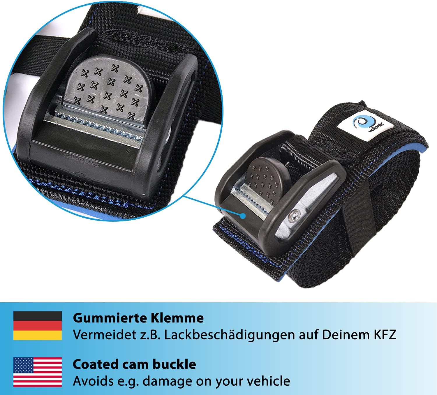 valonic ORCA - tie Down Straps Heavy Duty - 3500 lbs, Padded, cam Buckle, 13 ft x 1.3 in, 2 Pack - for roof Rack, Surfboard, Kayak and Paddle Board - Black, with Protection pad