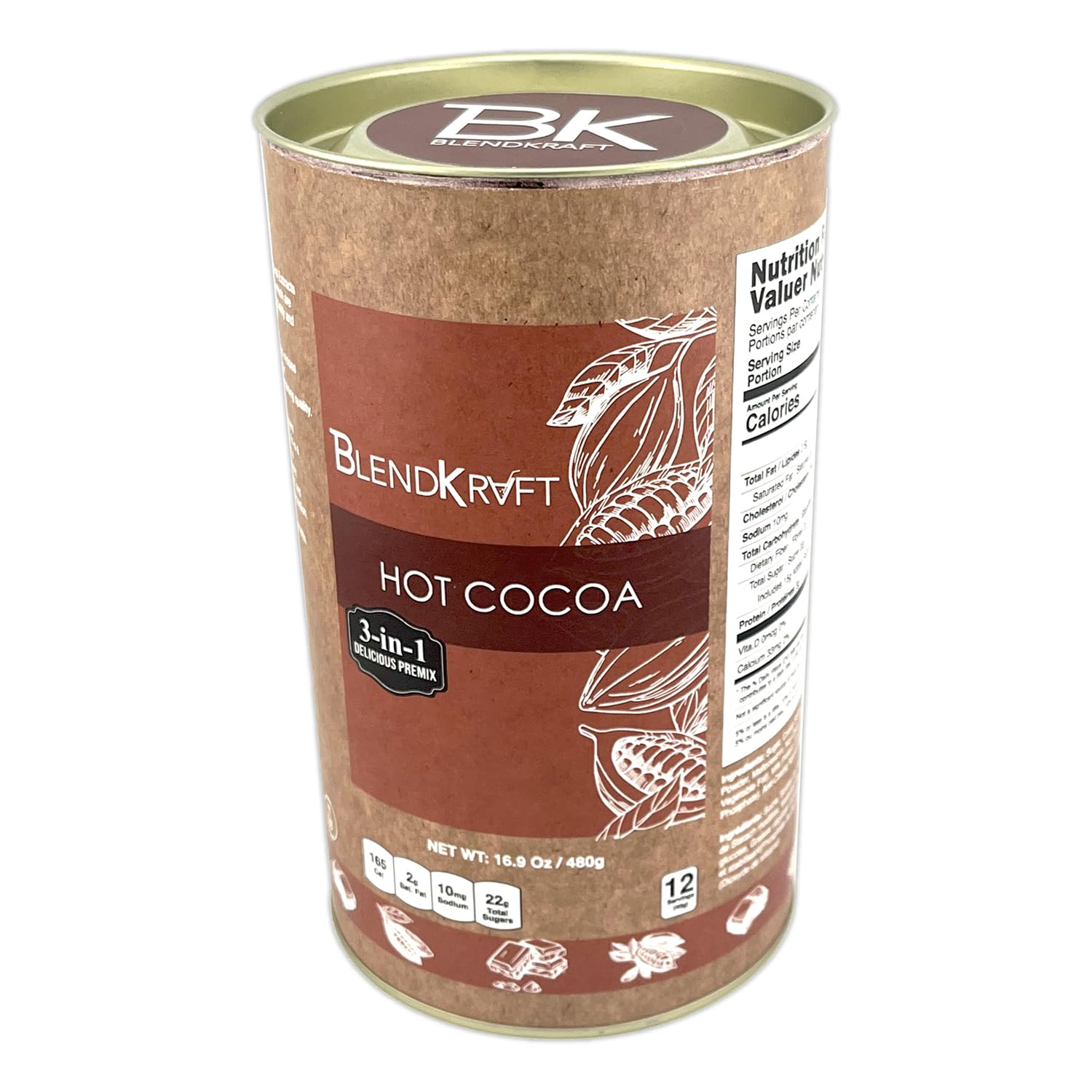 BLENDKRAFTHot Cocoa Instant Mix with Real Cocoa & DarkChocolate | Natural Extract | No Artificial Colors or Preservatives - for Hot or Iced-Style Blended Drinks - 16.9 oz-Can