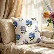 yuboo 18"x18" 3D Tufted Embroidered Hydrangea Pillow Cover, Natural Canvas Vintage Floral Cushion Cover for Coastal Boho Preppy Decor, Sofa Bedroom Covered Patio Throw Pillow, Housewarming Decor Gift